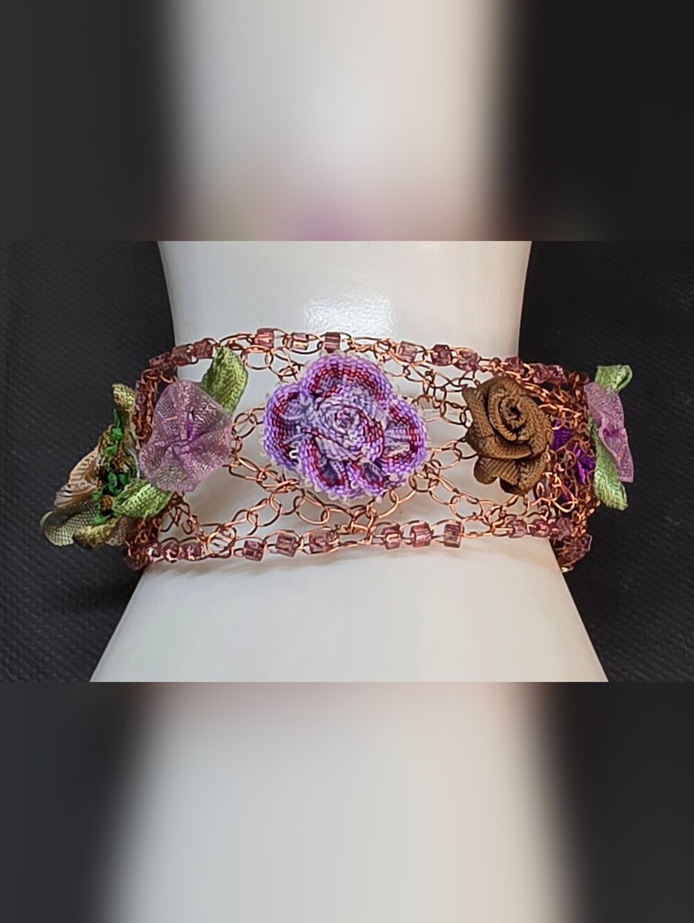 Lisa Toland Artisan Copper Wire Floral Bracelet Boho Wearable Art